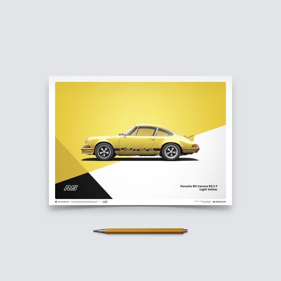 Automobilist Posters | Porsche 911 RS - 1973 - Yellow, Mini Edition, 21 x 30 cm - Plakáty Limited Edition