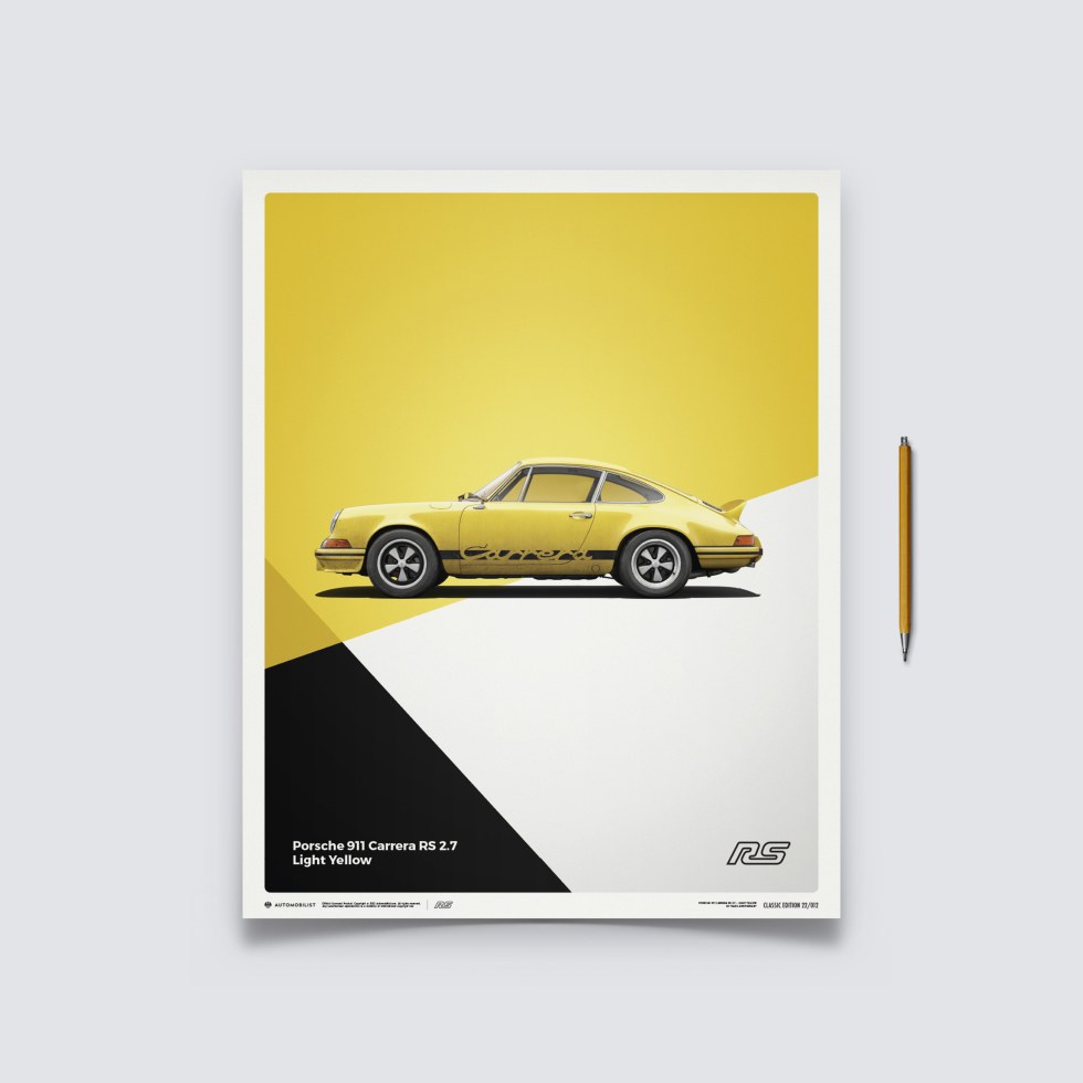 Automobilist Posters | Porsche 911 RS - 1973 - Yellow, Classic Edition, 40 x 50 cm - Plakáty Limited Edition