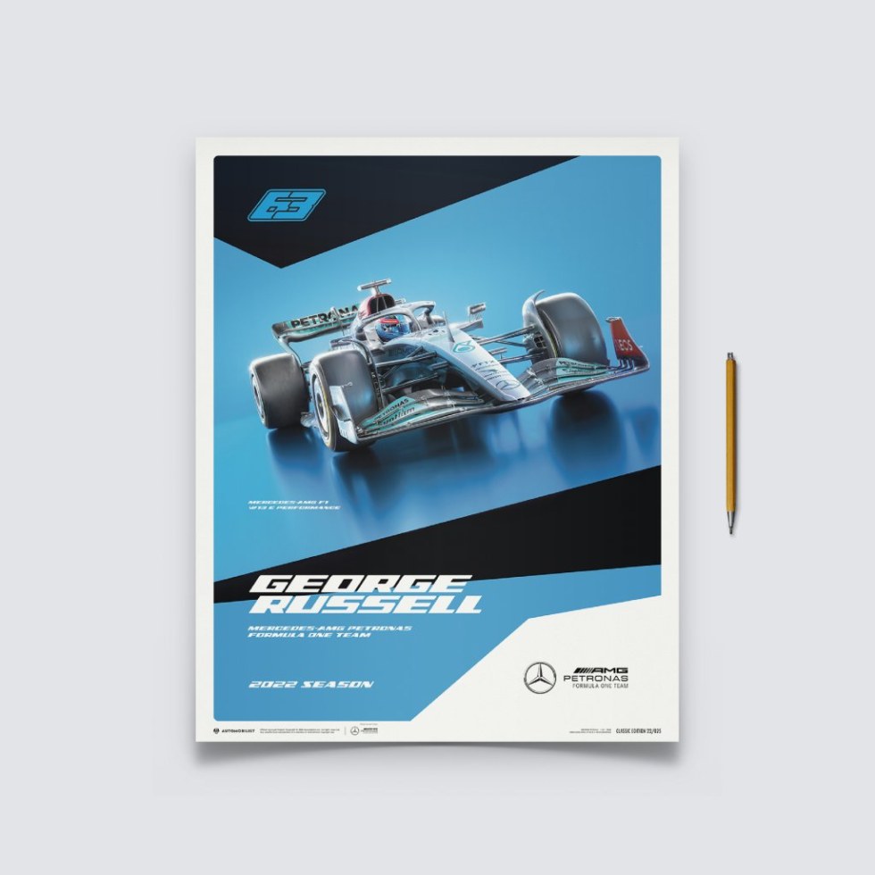Automobilist Posters | Mercedes-AMG Petronas F1 Team - George Russell - 2022, Classic Edition, 40 x 50 cm - Plakáty Limited Edition