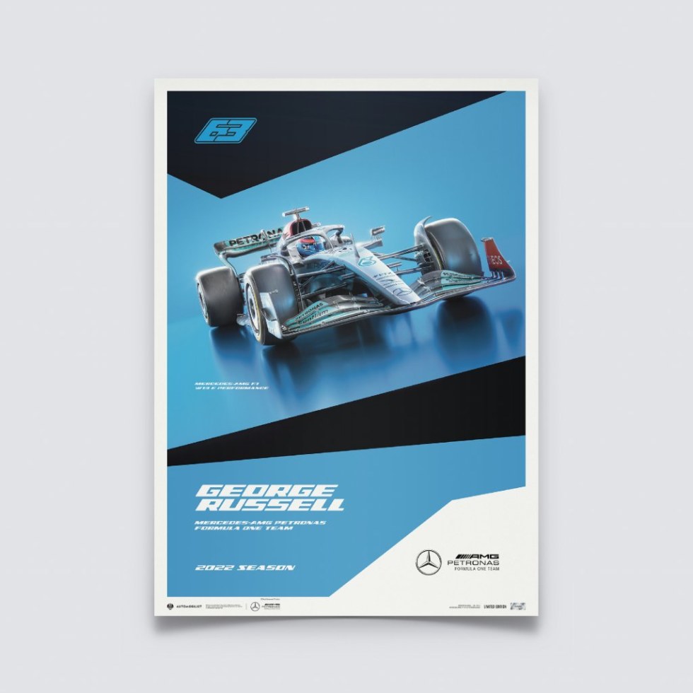 Automobilist Posters | Mercedes-AMG Petronas F1 Team - George Russell - 2022, Limited Edition of 200, 50 x 70 cm - Plakáty Limited Edition