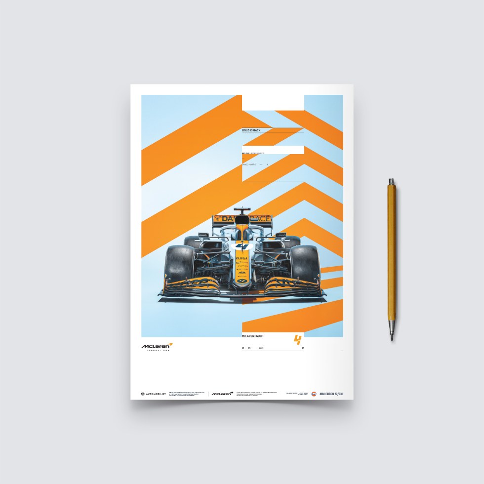 Automobilist Posters | McLaren x Gulf - Lando Norris - 2021, Mini Edition, 21 x 30 cm - Plakáty Limited Edition