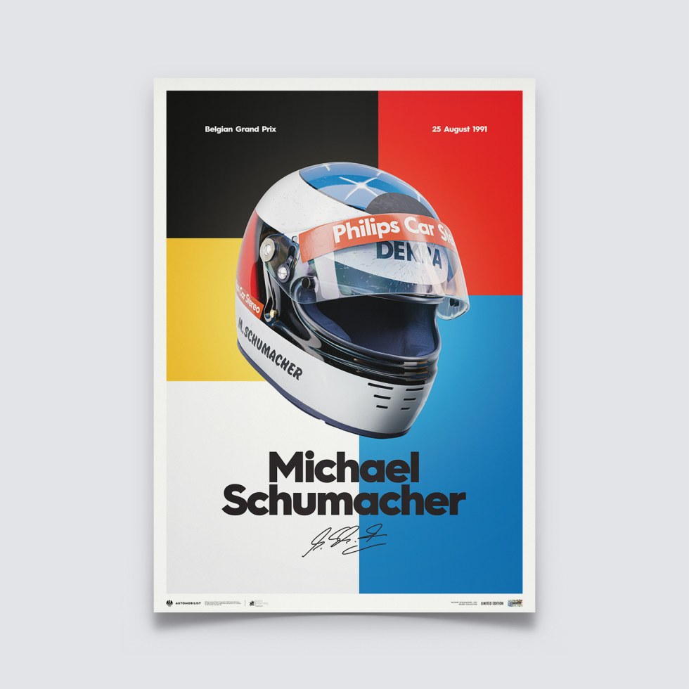 Automobilist Posters | Michael Schumacher - Helmet - 1991, Limited Edition of 200, 50 x 70 cm - Plakáty Limited Edition