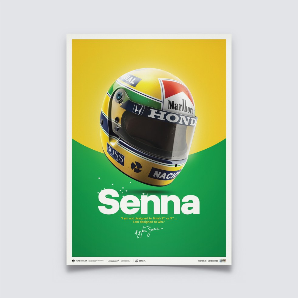Automobilist Posters | McLaren MP4/4 - Ayrton Senna - Helmet - San Marino GP - 1988, Limited Edition of 200, 50 x 70 cm - Plakáty Limited Edition