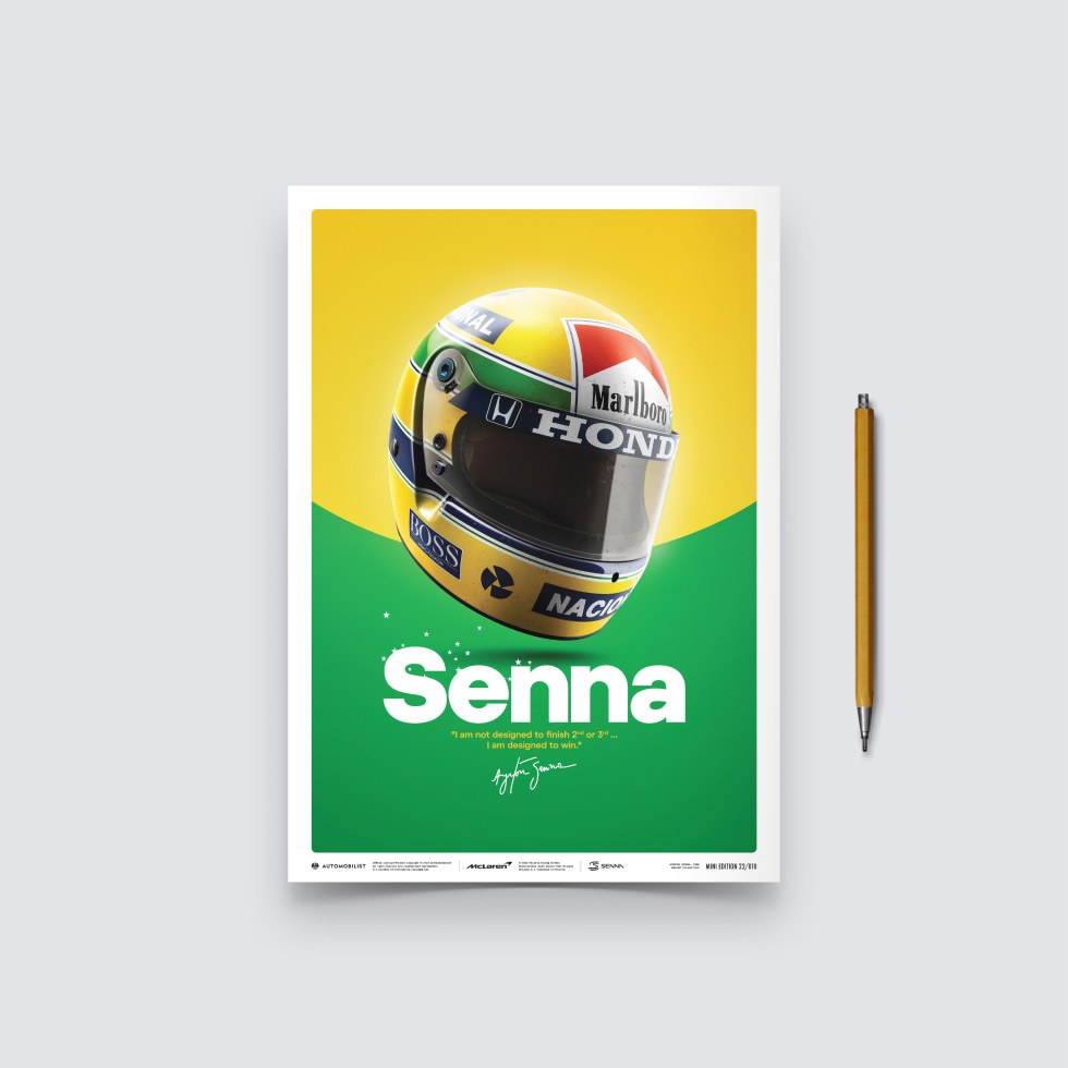 Automobilist Posters | McLaren MP4/4 - Ayrton Senna - Helmet - San Marino GP - 1988, Mini Edition, 21 x 30 cm - Plakáty Limited Edition