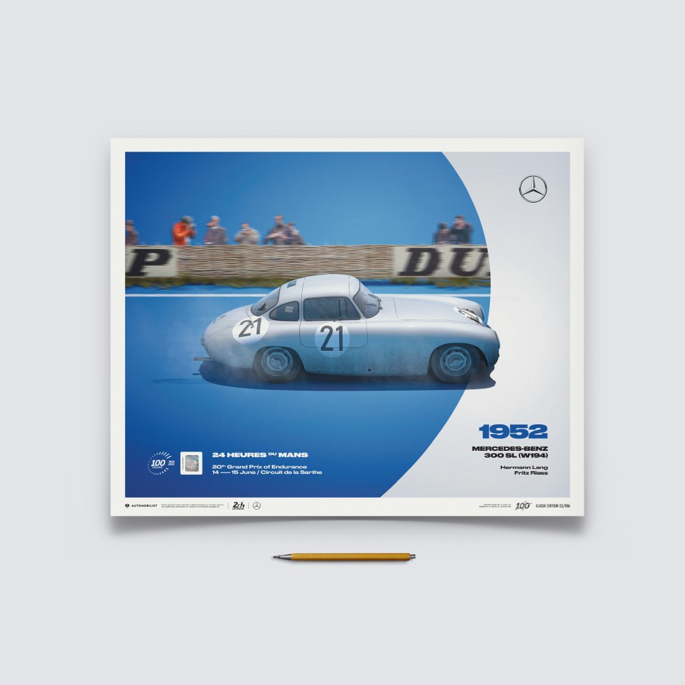 Automobilist Posters | Mercedes-Benz 300 SL (W194) - 24h Le Mans - 100th Anniversary - 1952, Classic Edition, 40 x 50 cm - Plakáty Limited Edition