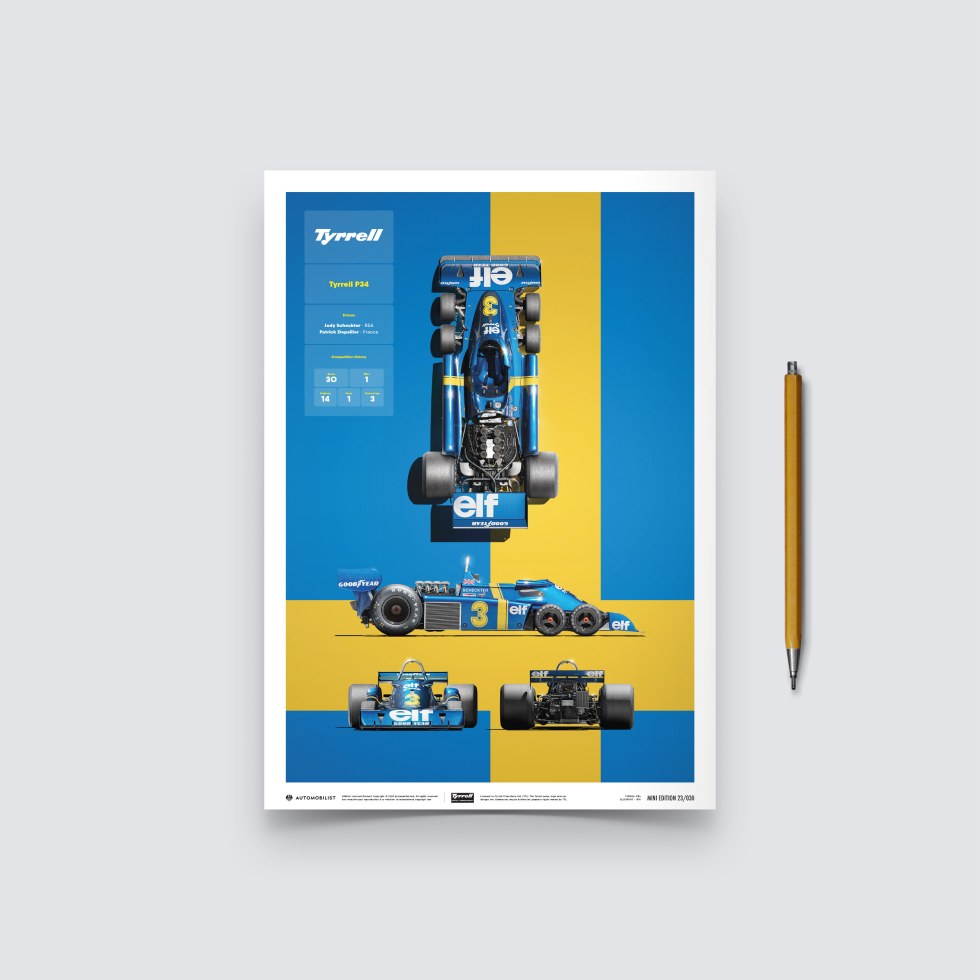 Automobilist Posters | Tyrrell - P34 - Blueprint - 1976, Mini Edition, 21 x 30 cm - Plakáty Limited Edition