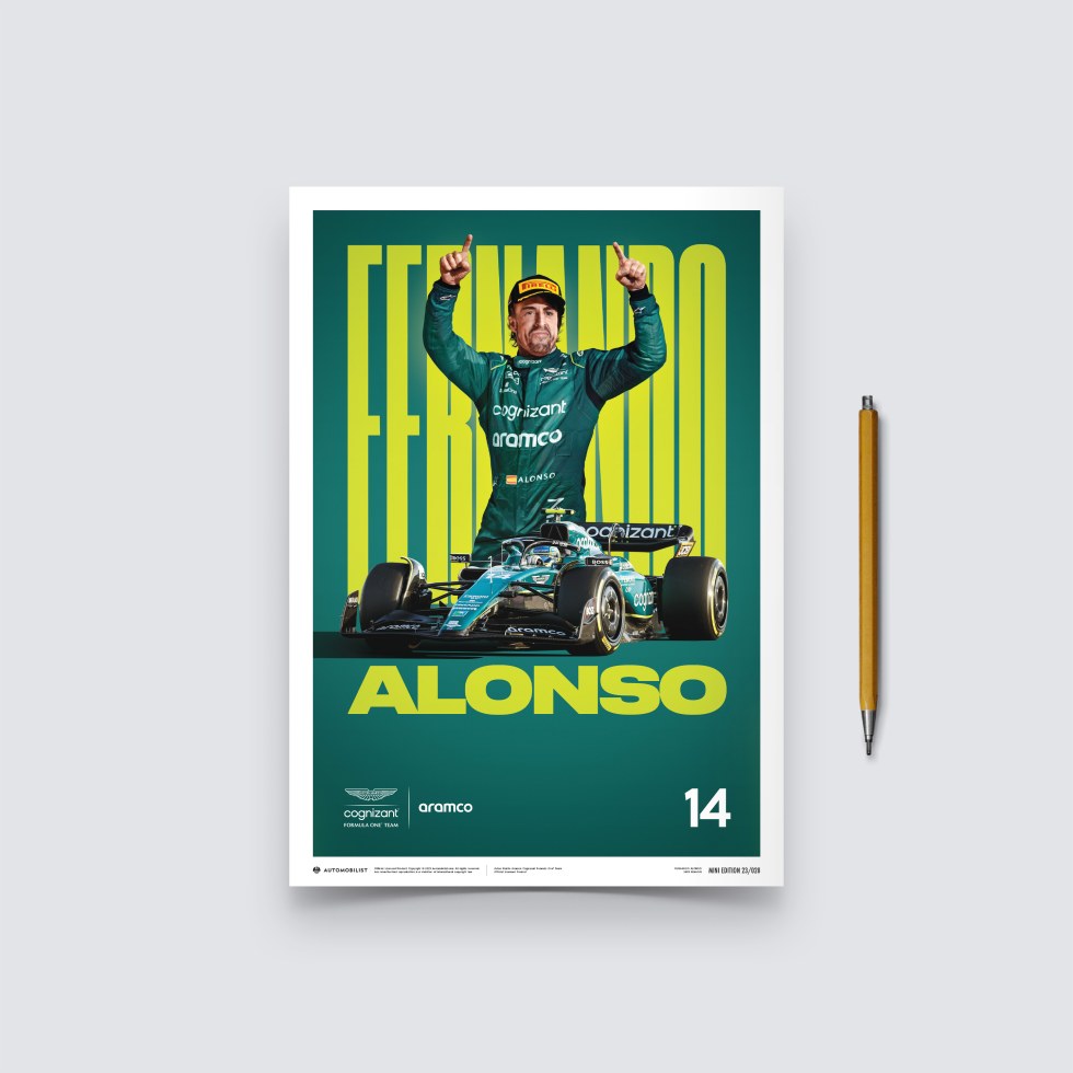 Automobilist Posters | Aston Martin Aramco Cognizant Formula One™ Team - Fernando Alonso - 2023, Mini Edition, 21 x 30 cm - Plakáty Limited Edition