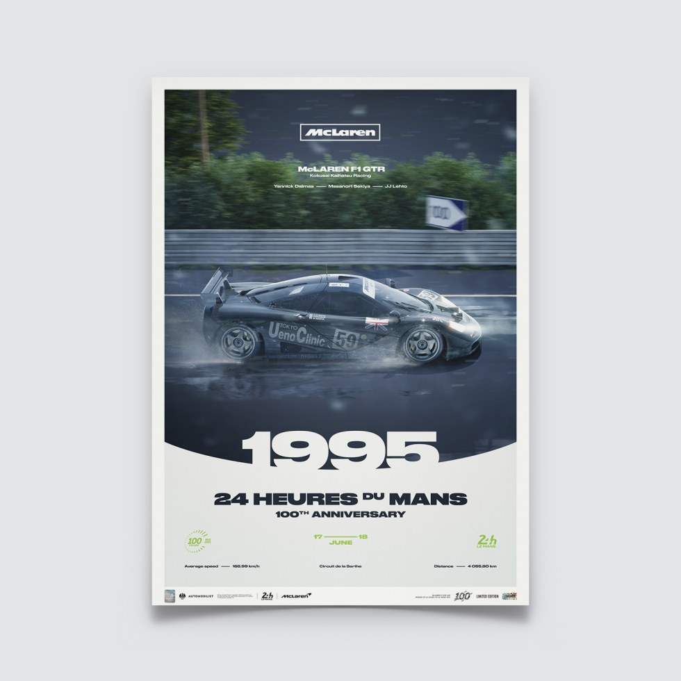 Automobilist Posters | McLaren F1 GTR - 24h Le Mans - 100th Anniversary - 1995, Limited Edition of 200, 50 x 70 cm - Plakáty Limited Edition