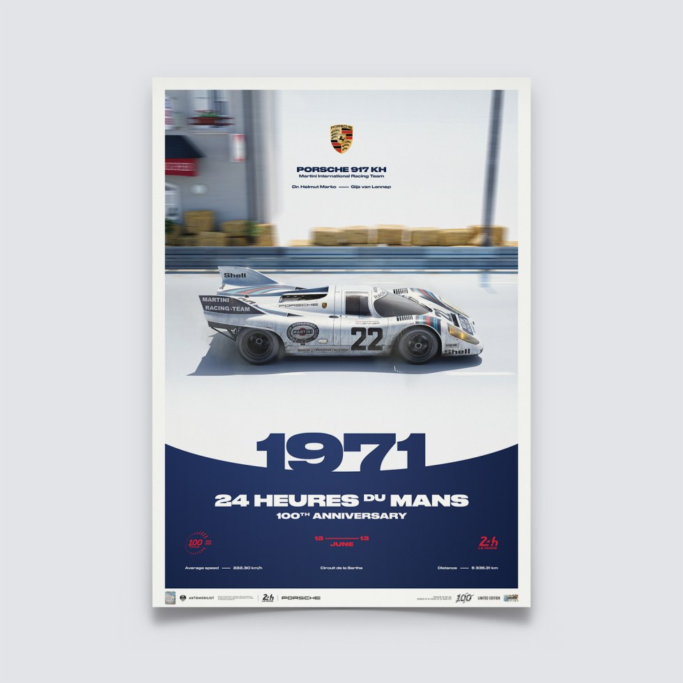 Automobilist Posters | Porsche 917 KH - 24h Le Mans - 100th Anniversary - 1971, Limited Edition of 200, 50 x 70 cm - Plakáty Limited Edition