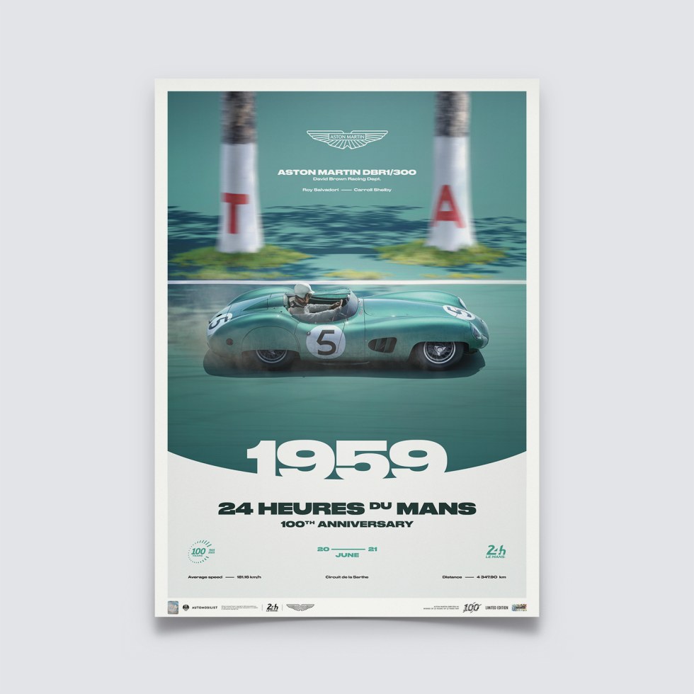 Automobilist Posters | Aston Martin DBR1/300 - 24h Le Mans - 100th Anniversary - 1959, Limited Edition of 200, 50 x 70 cm - Plakáty Limited Edition