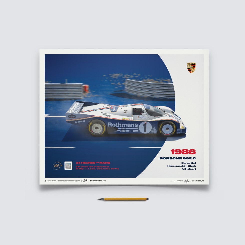 Automobilist Posters | Porsche 962 C - 24h Le Mans - 100th Anniversary - 1986, Classic Edition, 40 x 50 cm - Plakáty Limited Edition
