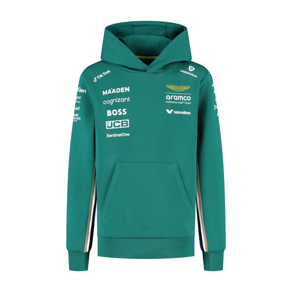 Aston Martin dětská mikina s&nbsp;kapucí official Teamline Replica green F1 Team 2025 - Aston Martin dětské oblečení