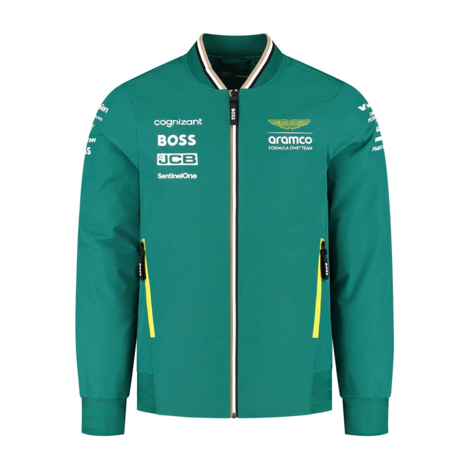 Aston Martin pánská bunda Bomber official Teamline Replica green F1 Team 2025 - Aston Martin mikiny, bundy