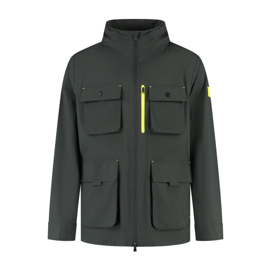 Aston Martin pánská bunda s&nbsp;kapucí Rain 6 pocket F1 Team 2025 - Aston Martin mikiny, bundy