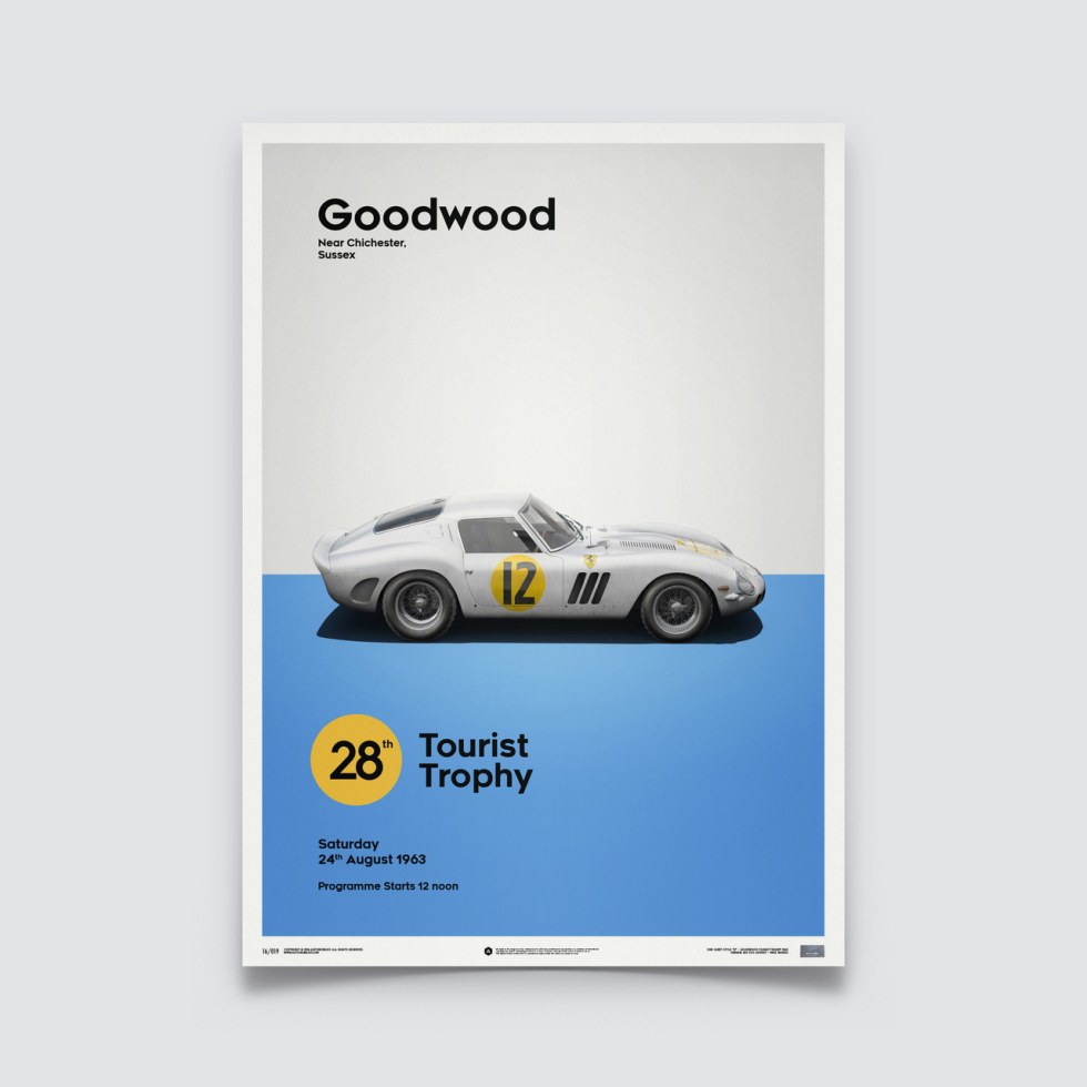 Automobilist Posters | Ferrari 250 GTO - Goodwood TT - 1963 - White | Limited Edition - Plakáty Limited Edition