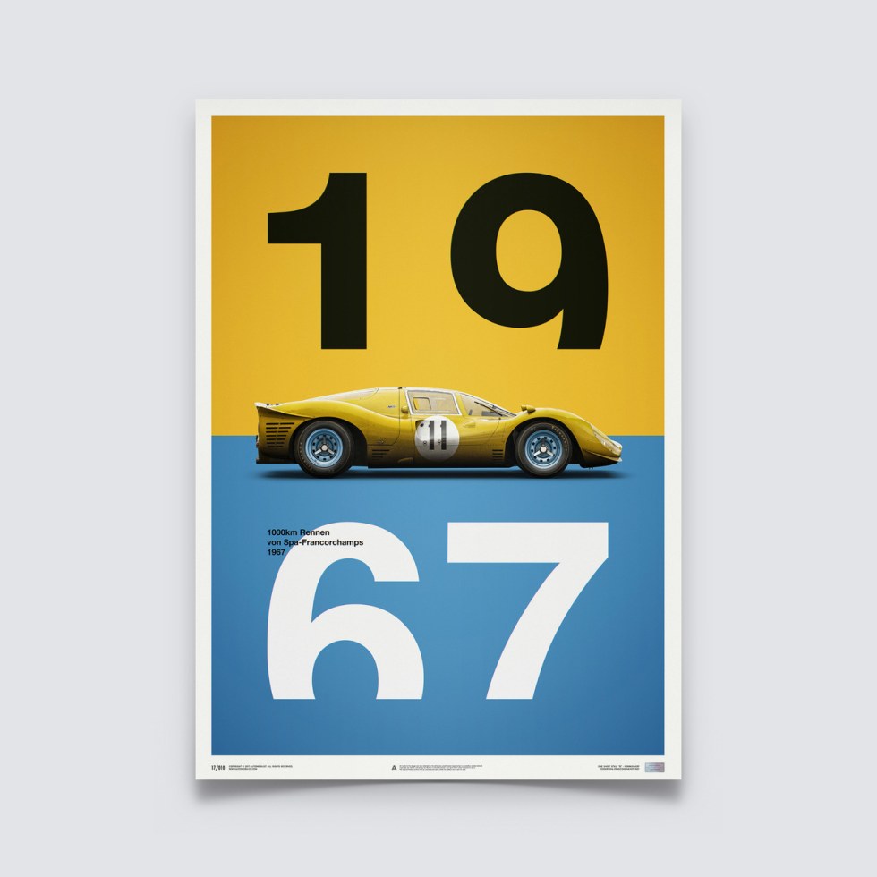 Automobilist Posters | Ferrari 412P - Spa-Francorchamps - 1967 - Yellow | Limited Edition - Plakáty Limited Edition