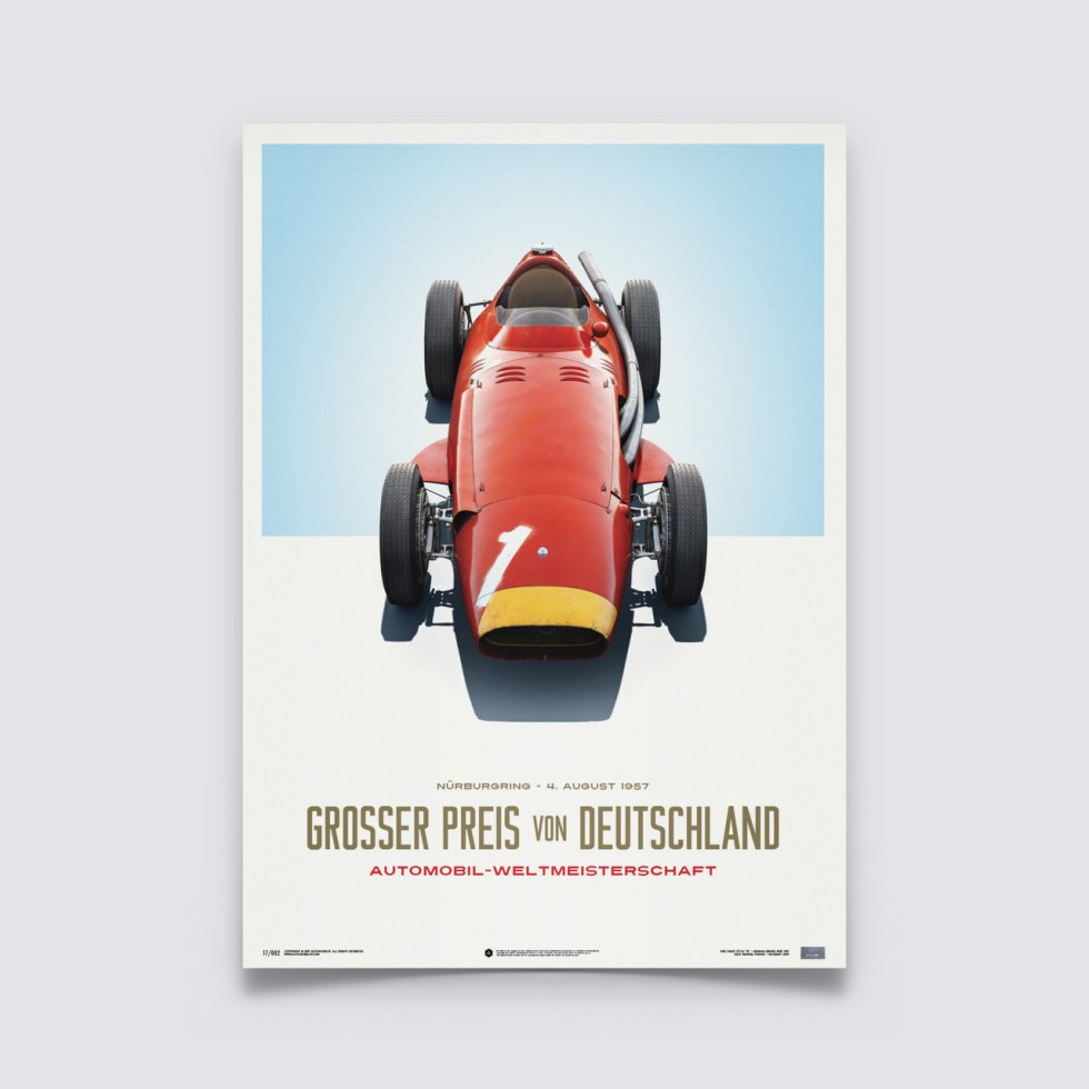 Automobilist Maserati 250F - Juan Manuel Fangio - Red - German GP - Limited Poster - Plakáty Limited Edition
