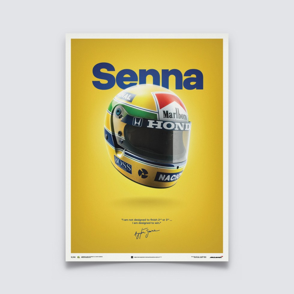 Automobilist Posters | McLaren MP4/4 - Ayrton Senna - Helmet - San Marino GP - 1988 | Unlimited Edition - Plakáty Unlimited Edition