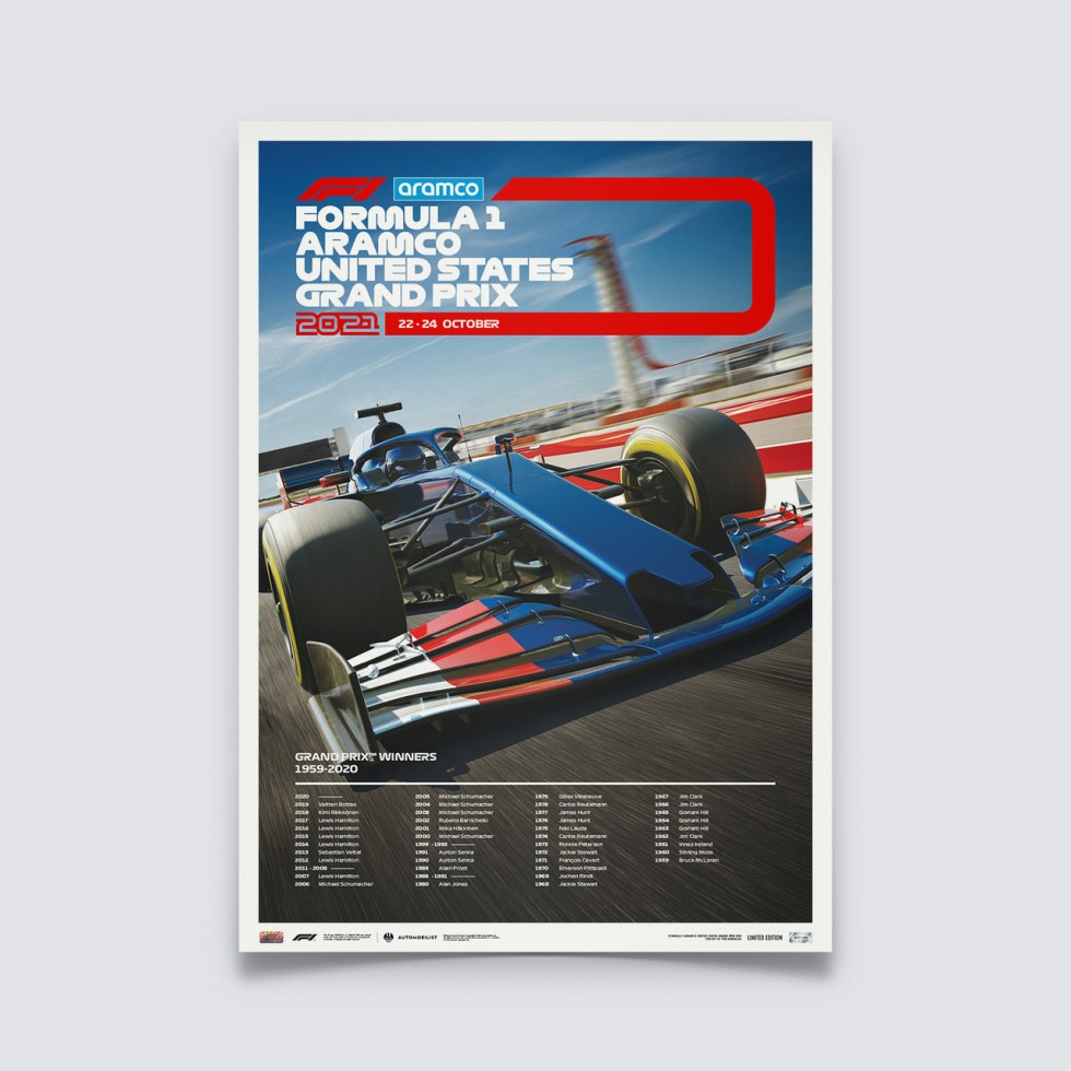 Automobilist Posters | Formula 1® - Aramco United States Grand Prix - 2021 | Limited Edition - Plakáty Limited Edition