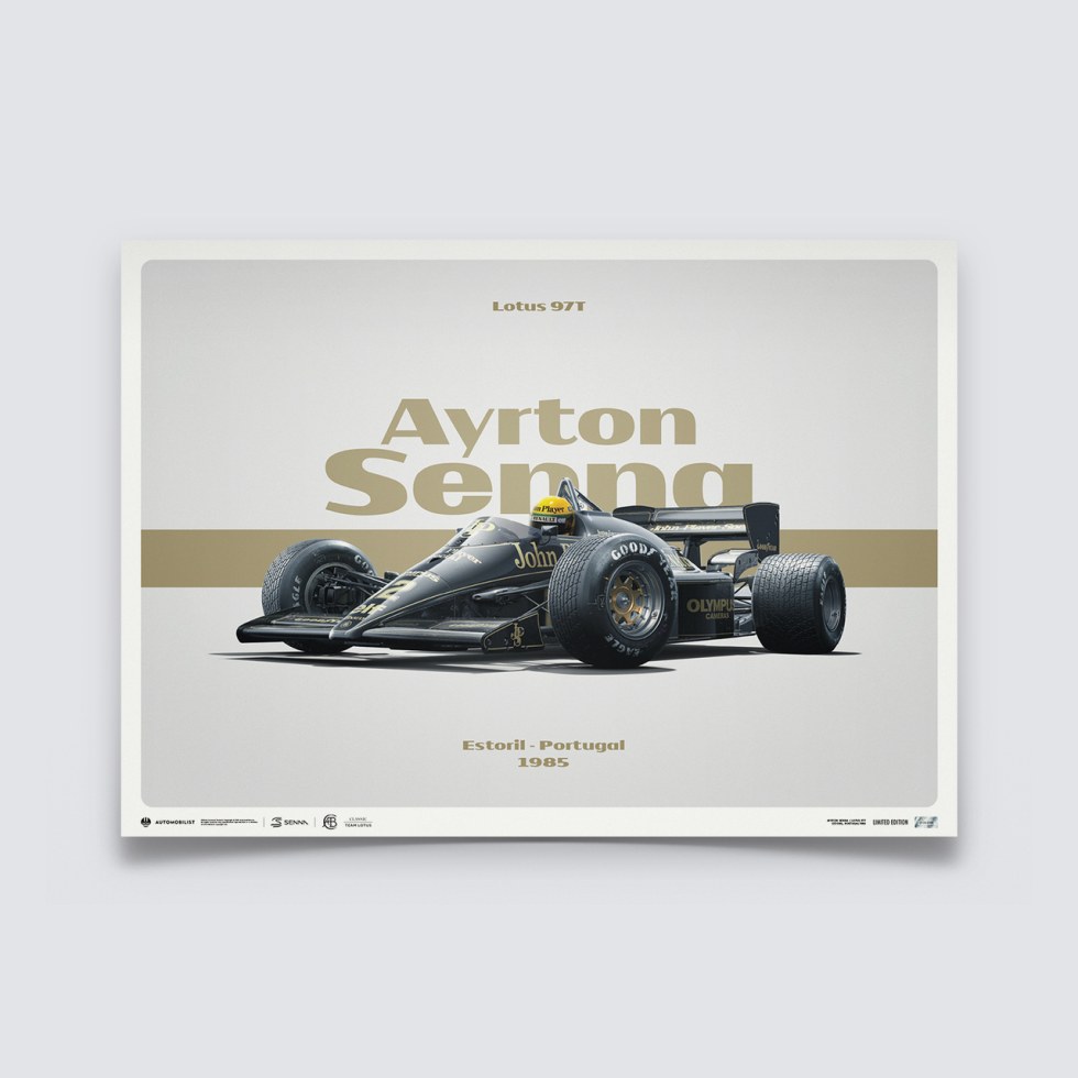 Automobilist Posters | Lotus 97T - Ayrton Senna - Tribute - Estoril - 1985 - Horizontal | Limited Edition - Plakáty Limited Edition