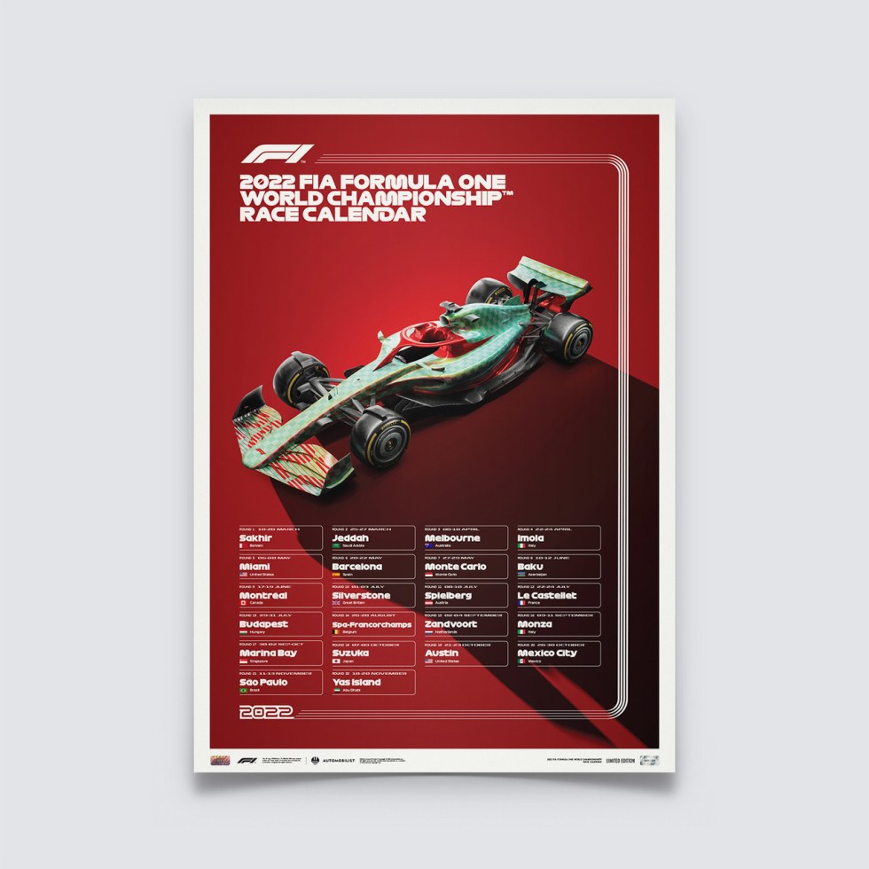 Automobilist Posters | 2022 FIA Formula 1® World Championship Race Calendar | Limited Edition - Plakáty Limited Edition