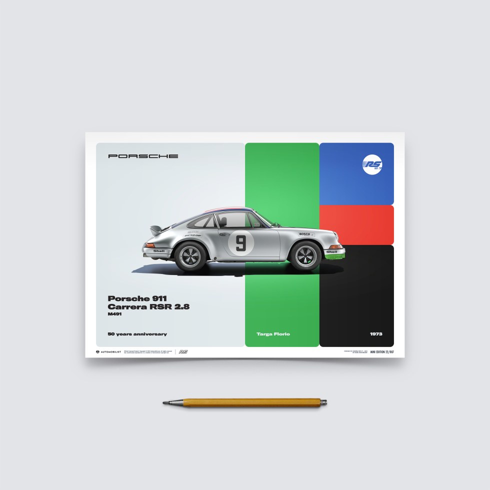 Automobilist Posters | Porsche 911 RSR - 50th Anniversary - Targa Florio - 1973, Mini Edition, 21 x 30 cm - Plakáty Limited Edition