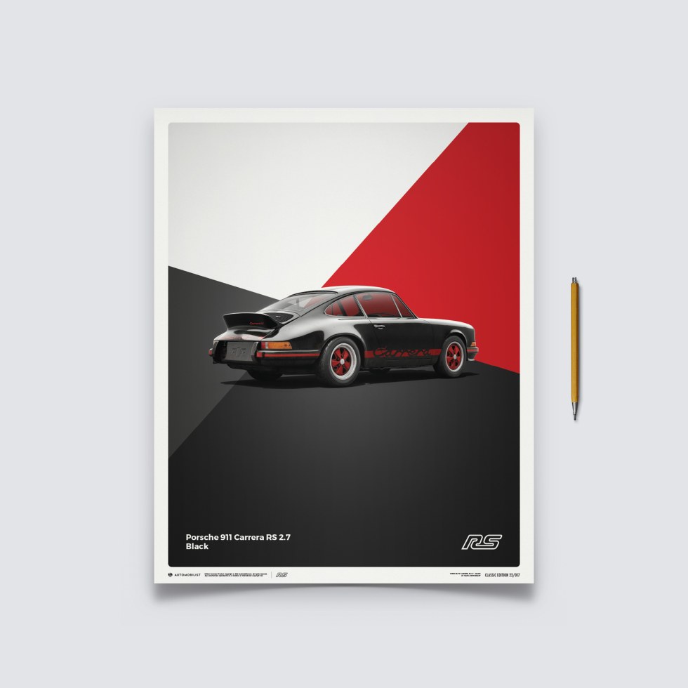 Automobilist Posters | Porsche 911 RS - 1973 - Black, Classic Edition, 40 x 50 cm - Plakáty Limited Edition