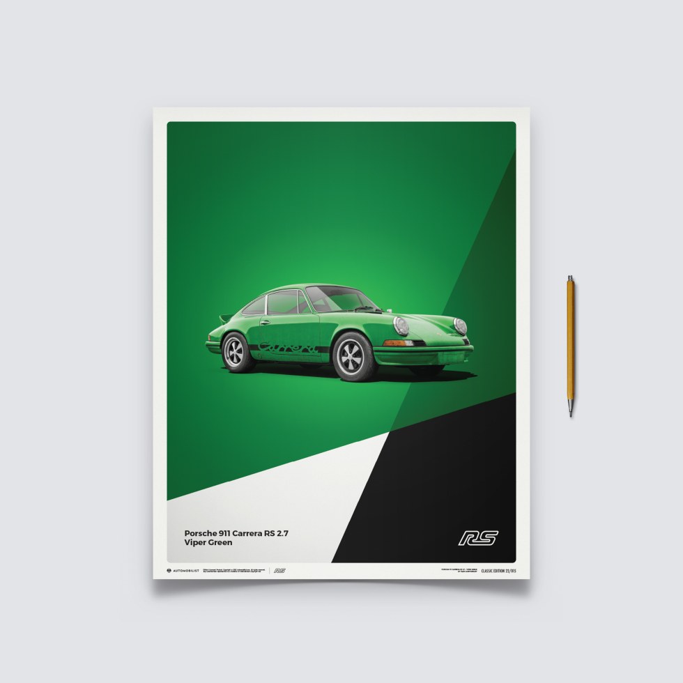 Automobilist Posters | Porsche 911 RS - 1973 - Green, Classic Edition, 40 x 50 cm - Plakáty Limited Edition