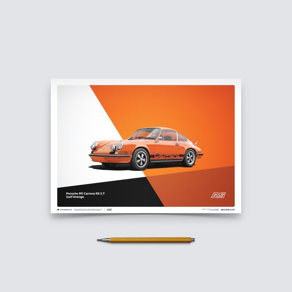 Automobilist Posters | Porsche 911 RS - 1973 - Orange, Mini Edition, 21 x 30 cm