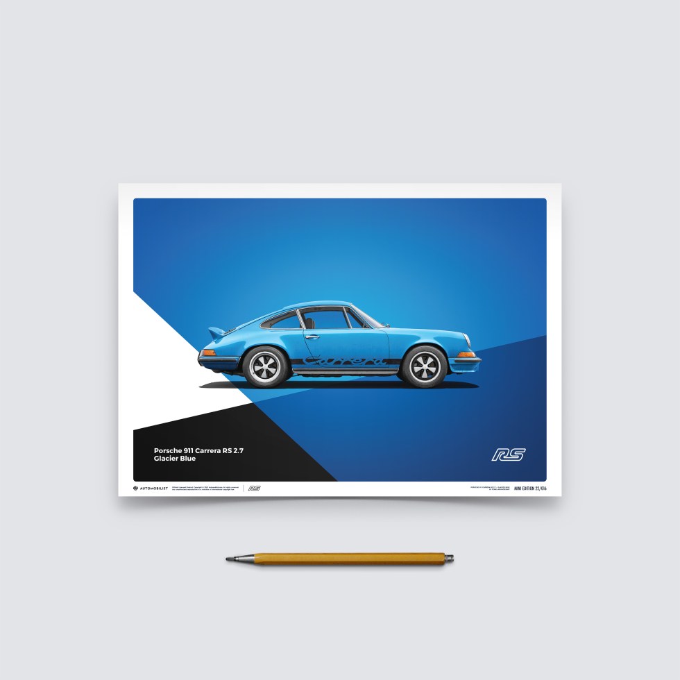 Automobilist Posters | Porsche 911 RS - 1973 - Blue, Mini Edition, 21 x 30 cm