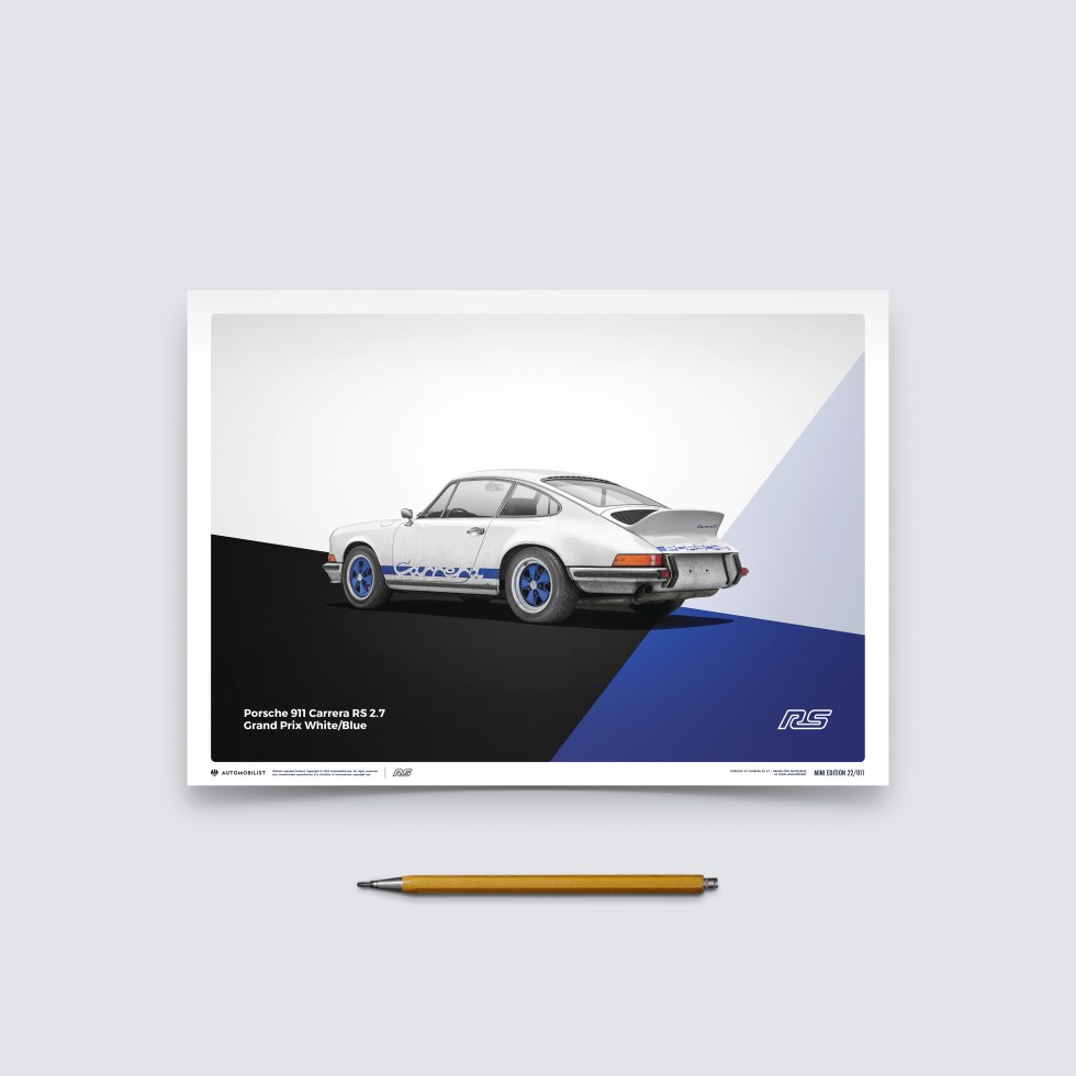 Automobilist Posters | Porsche 911 RS - 1973 - White, Mini Edition, 21 x 30 cm - Plakáty Limited Edition