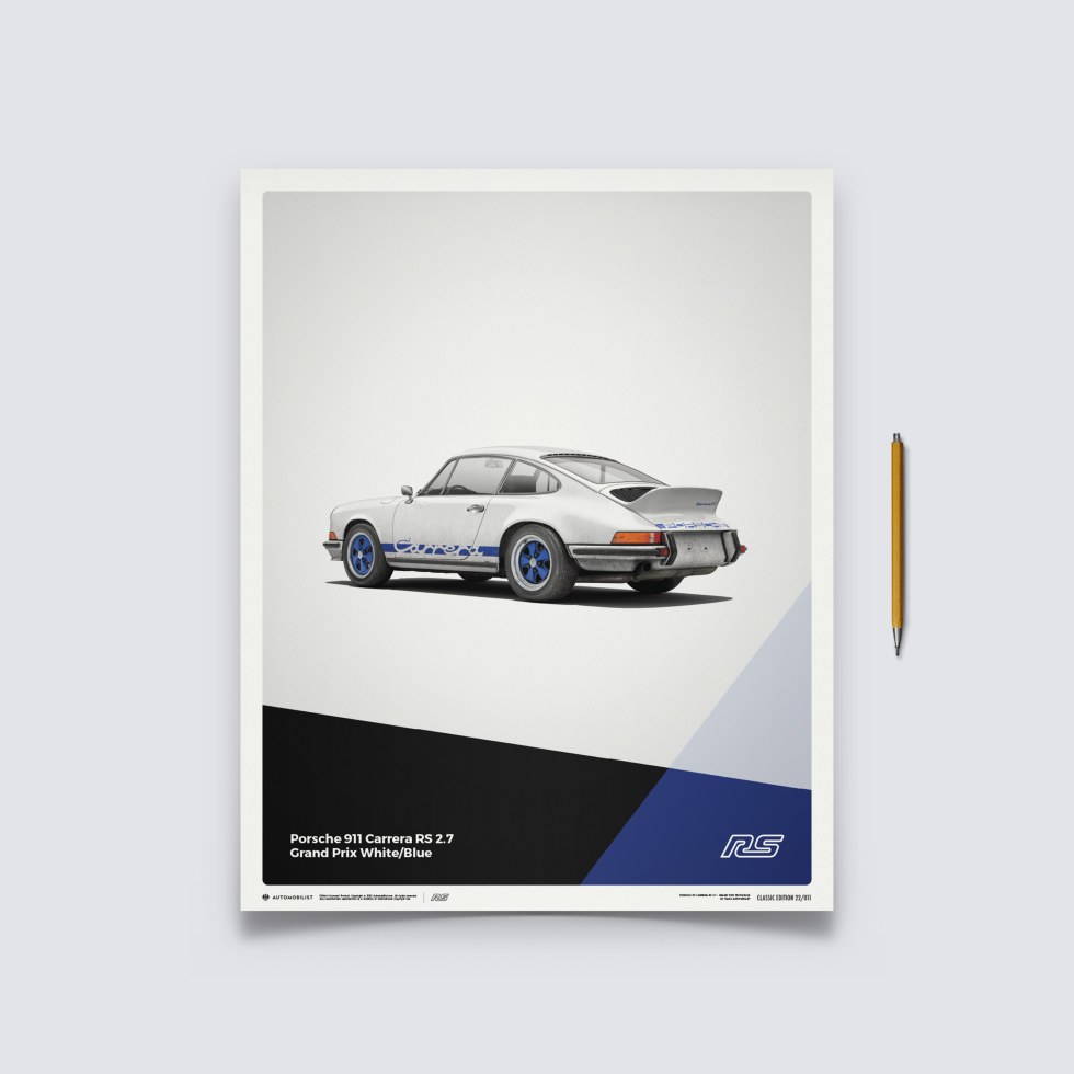 Automobilist Posters | Porsche 911 RS - 1973 - White, Classic Edition, 40 x 50 cm - Plakáty Limited Edition