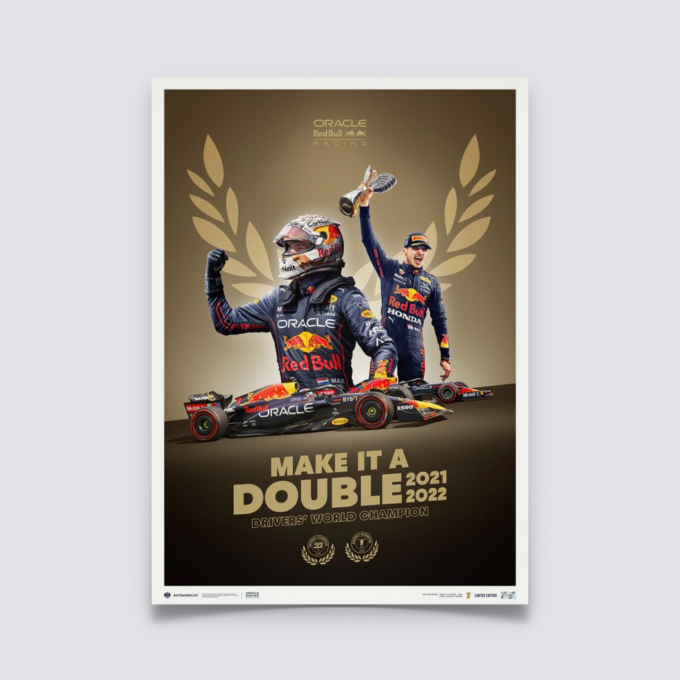 Automobilist Posters | Oracle Red Bull Racing - Make It A Double - Max Verstappen - 2022 F1® World Drivers´ Champion, Limited Edition of 2022, 50 x 70 cm - Plakáty Limited Edition