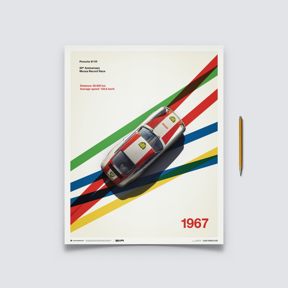 Automobilist Posters | Porsche 911R - BP Racing - Monza - 1967, Classic Edition, 40 x 50 cm