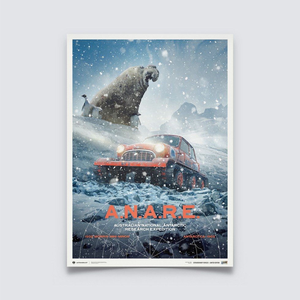 Automobilist Posters | Antarctic Expedition - Morris Mini-Trac - 1965 | Limited Edition - Plakáty Limited Edition