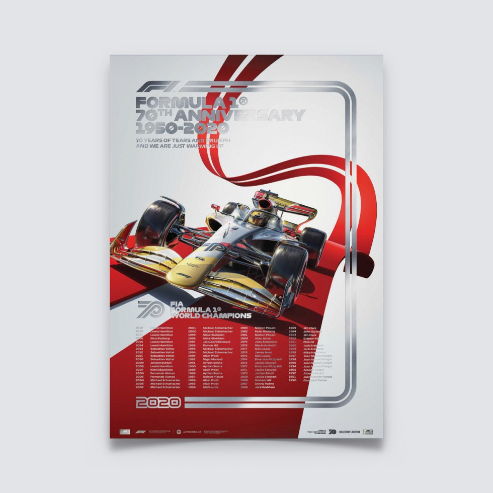 Automobilist Posters | Formula 1® - World Champions - 70th Anniversary - 1950-2019 - Silver | Collector´s Edition - Plakáty