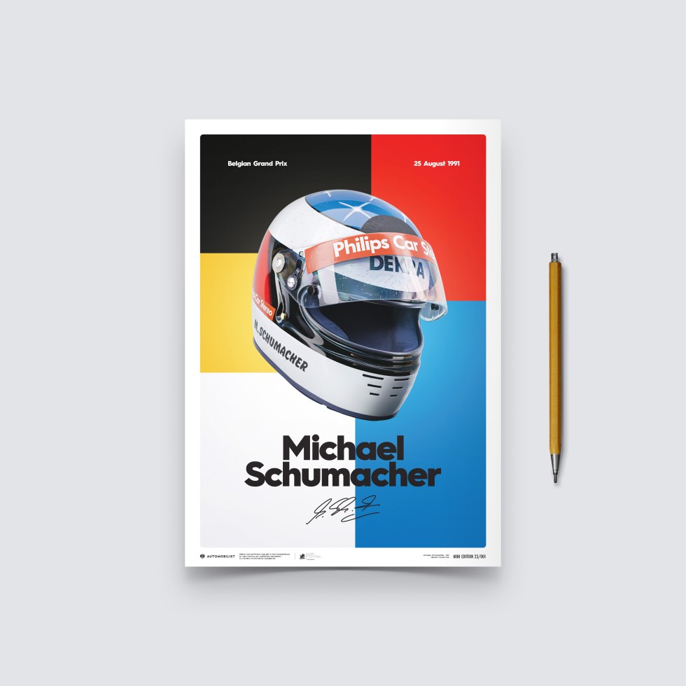 Automobilist Posters | Michael Schumacher - Helmet - 1991, Mini Edition, 21 x 30 cm - Plakáty Limited Edition