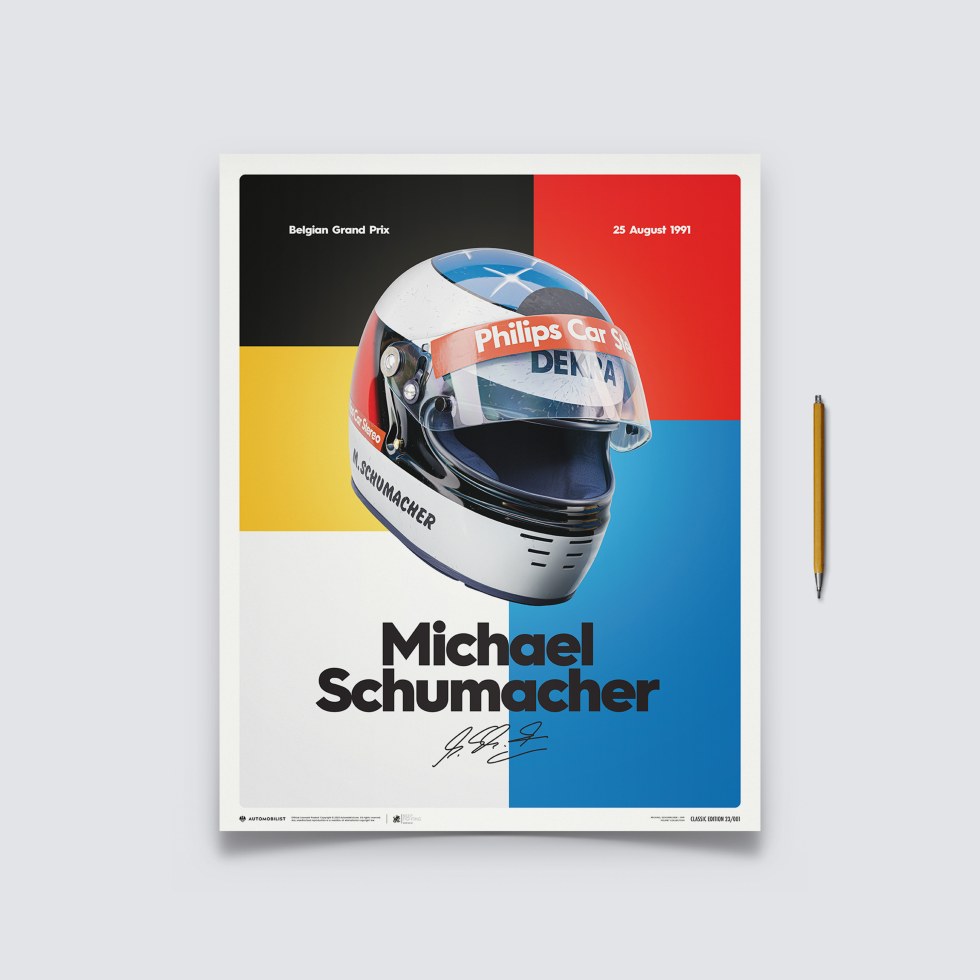 Automobilist Posters | Michael Schumacher - Helmet - 1991, Classic Edition, 40 x 50 cm - Plakáty Limited Edition