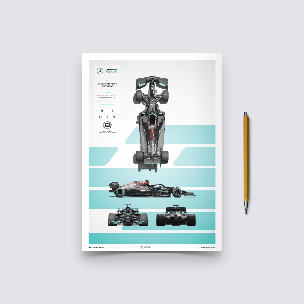 Automobilist Posters | Mercedes-AMG Petronas F1 Team - F1 W12 E Performance - Blueprint - 2021, Mini Edition, 21 x 30 cm - Plakáty Limited Edition