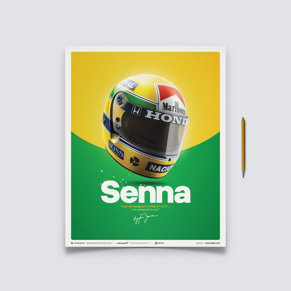 Automobilist Posters | McLaren MP4/4 - Ayrton Senna - Helmet - San Marino GP - 1988, Classic Edition, 40 x 50 cm - Plakáty Limited Edition