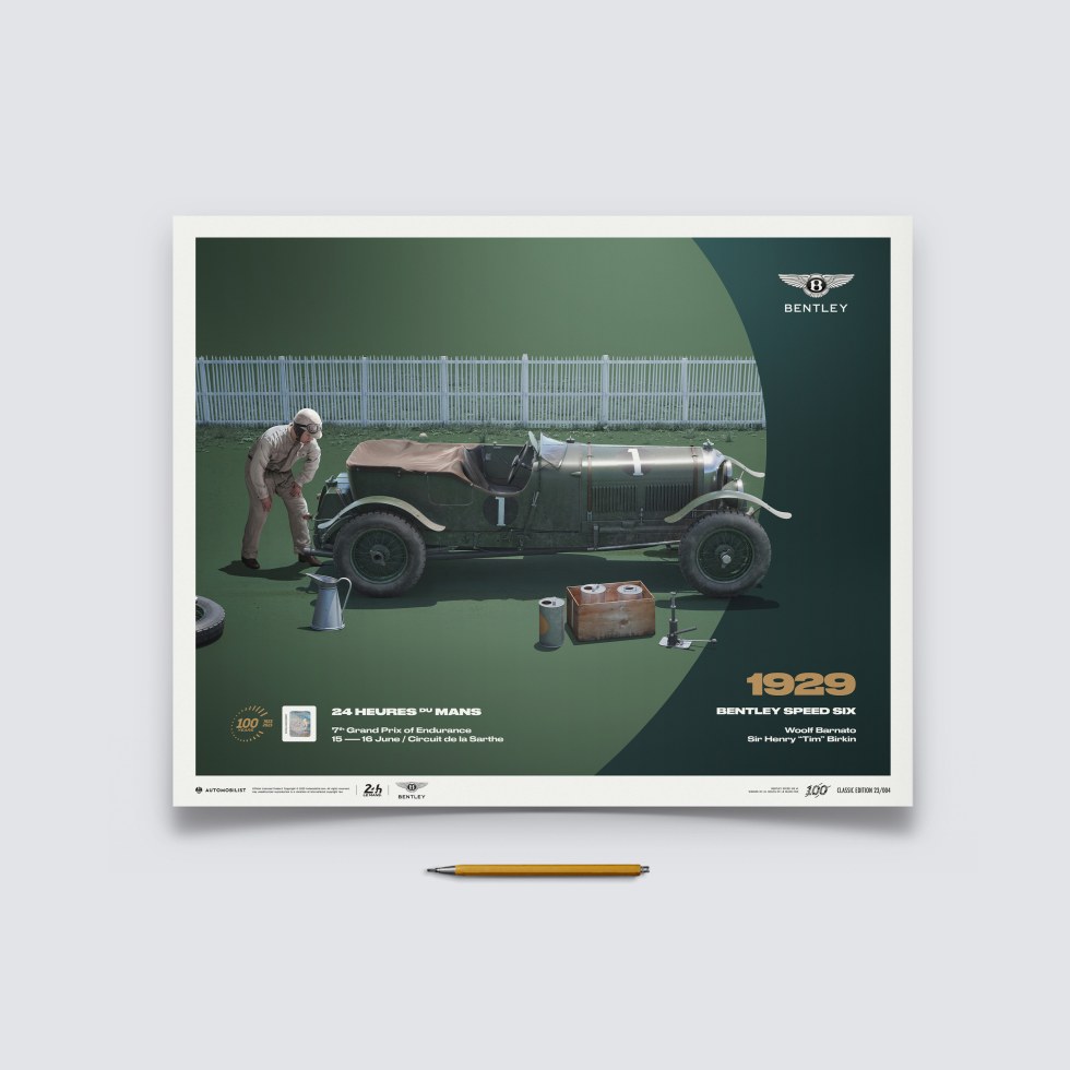 Automobilist Posters | Bentley Speed Six - 24h Le Mans - 100th Anniversary - 1929, Classic Edition, 40 x 50 cm - Plakáty Limited Edition