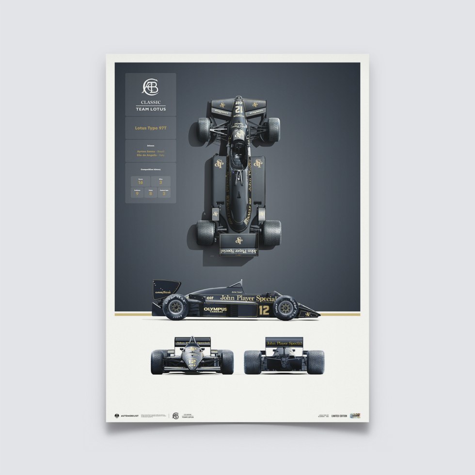 Automobilist Posters | Team Lotus - Type 97T - Blueprint - 1985, Limited Edition of 200, 50 x 70 cm - Plakáty Limited Edition