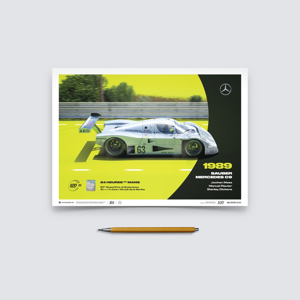 Automobilist Posters | Sauber Mercedes C9 - 24h Le Mans - 100th Anniversary - 1989, Mini Edition, 21 x 30 cm - Plakáty Limited Edition