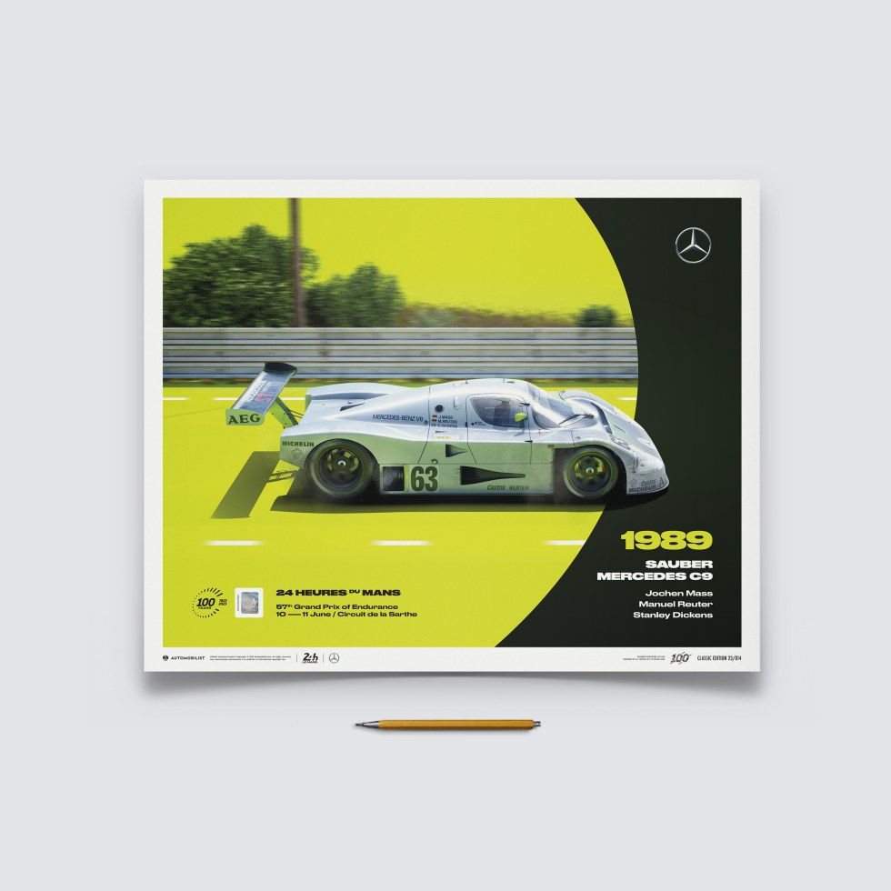 Automobilist Posters | Sauber Mercedes C9 - 24h Le Mans - 100th Anniversary - 1989, Classic Edition, 40 x 50 cm - Plakáty Limited Edition