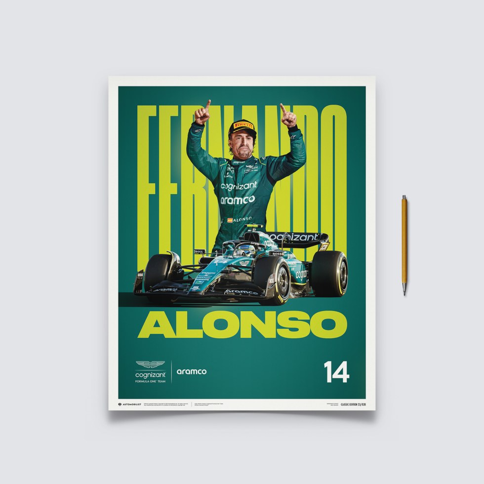 Automobilist Posters | Aston Martin Aramco Cognizant Formula One™ Team - Fernando Alonso - 2023, Classic Edition, 40 x 50 cm - Plakáty Limited Edition