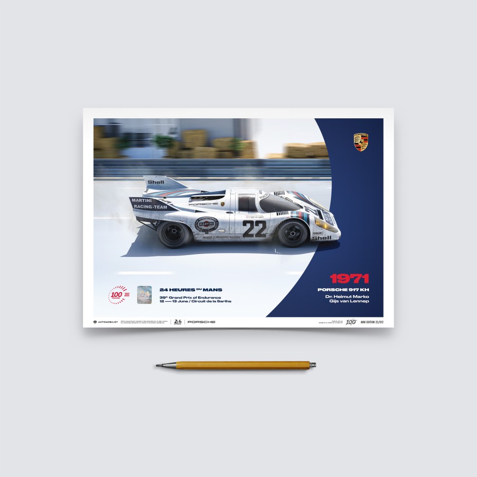 Automobilist Posters | Porsche 917 KH - 24h Le Mans - 100th Anniversary - 1971, Mini Edition, 21 x 30 cm