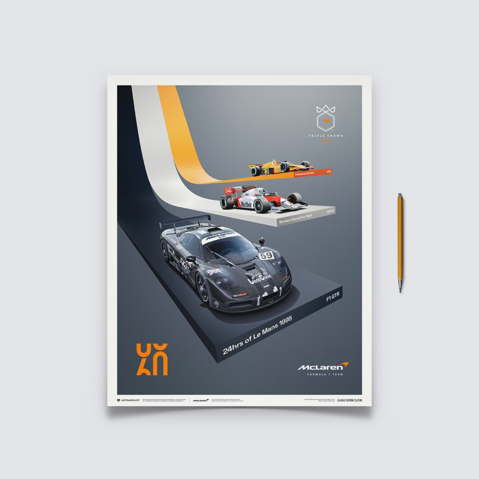 Automobilist Posters | McLaren Racing - The Triple Crown - 60th Anniversary, Classic Edition, 40 x 50 cm - Plakáty Limited Edition