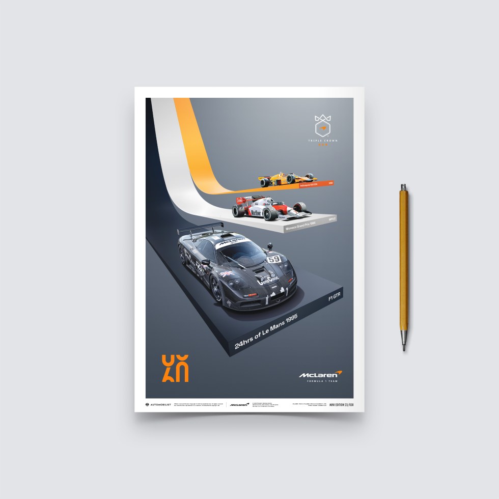 Automobilist Posters | McLaren Racing - The Triple Crown - 60th Anniversary, Mini Edition, 21 x 30 cm - Plakáty Limited Edition