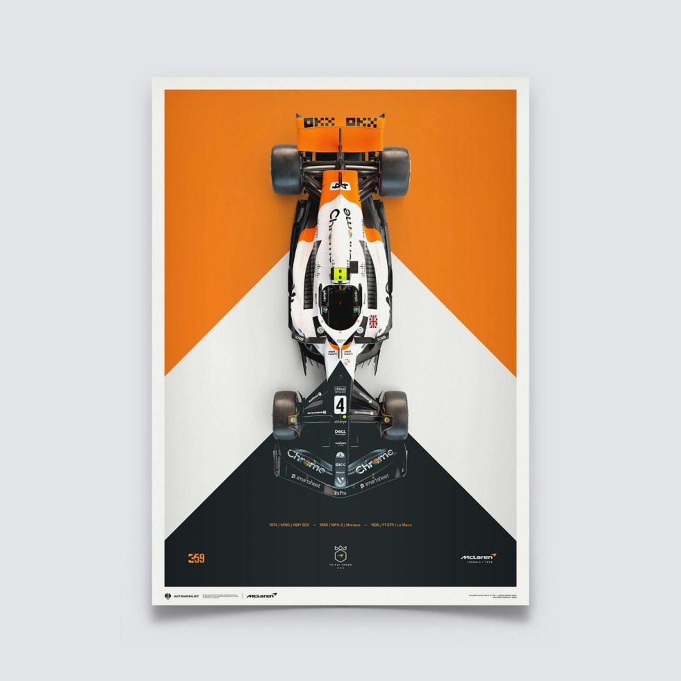Automobilist Posters | McLaren Formula 1 Team - Lando Norris - The Triple Crown Livery - 60th Anniversary - 2023, Large, 50 x 70 cm - Plakáty