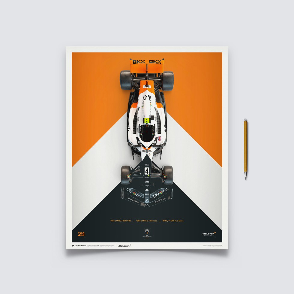 Automobilist Posters | McLaren Formula 1 Team - Lando Norris - The Triple Crown Livery - 60th Anniversary - 2023, Medium, 40 x 50 cm